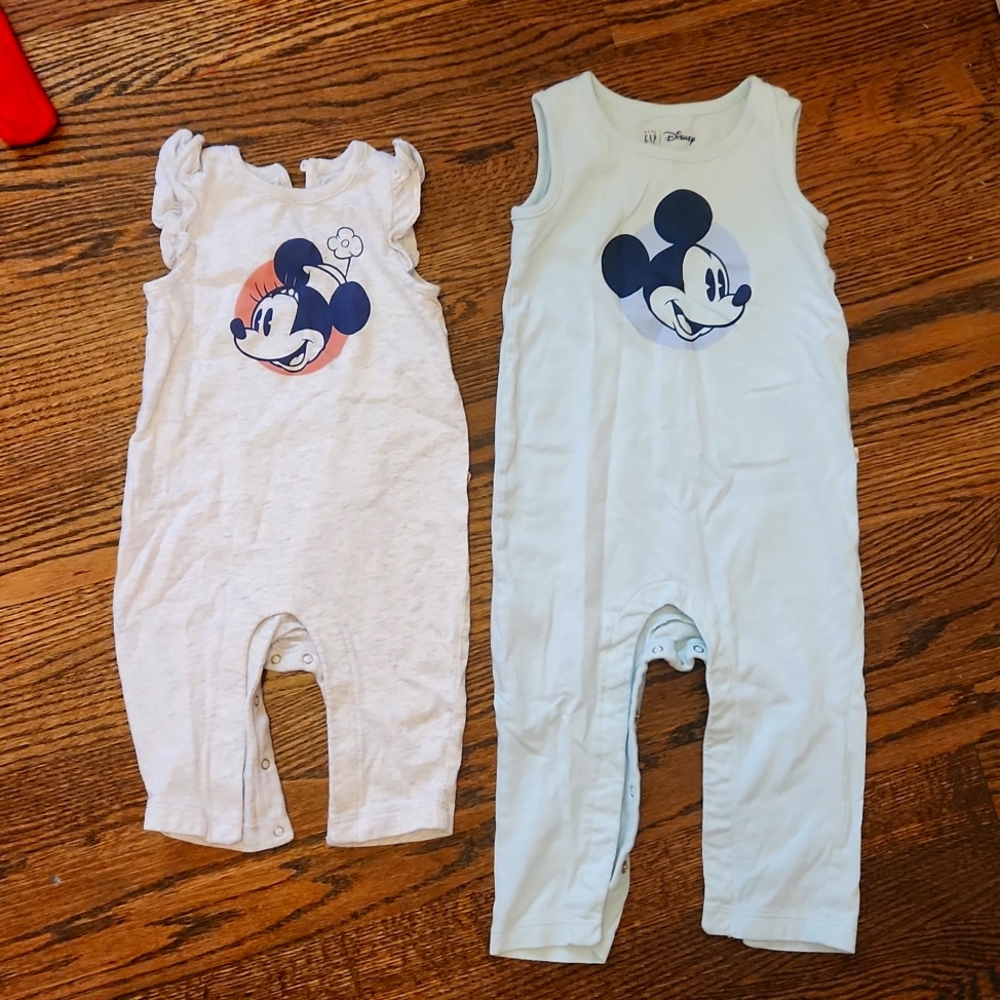 🌟7/25$ Sister & Brother Baby Gap Mickey And Mini Romper Set